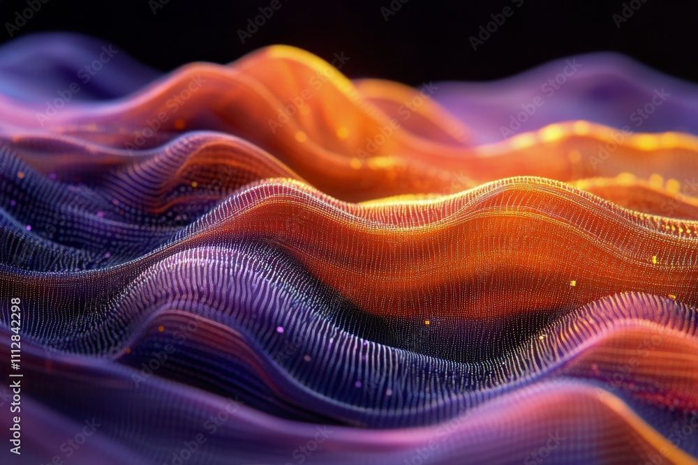 Poster colorful abstract design with smooth wave patterns in vibrant hues and glowing elements