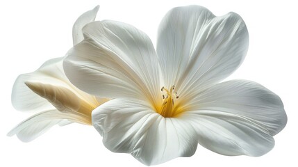 Fototapeta premium Two delicate white flowers with yellow center, isolated on white background.