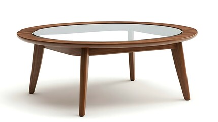 A wooden coffee table with a glass top