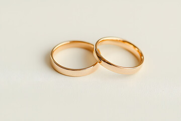 Two Gleaming Gold Wedding Bands Resting on a White Surface, Symbolising Love and Commitment