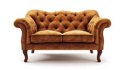 A brown couch with a white background