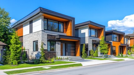 Fototapeta premium Modern homes with sleek design and landscaping.