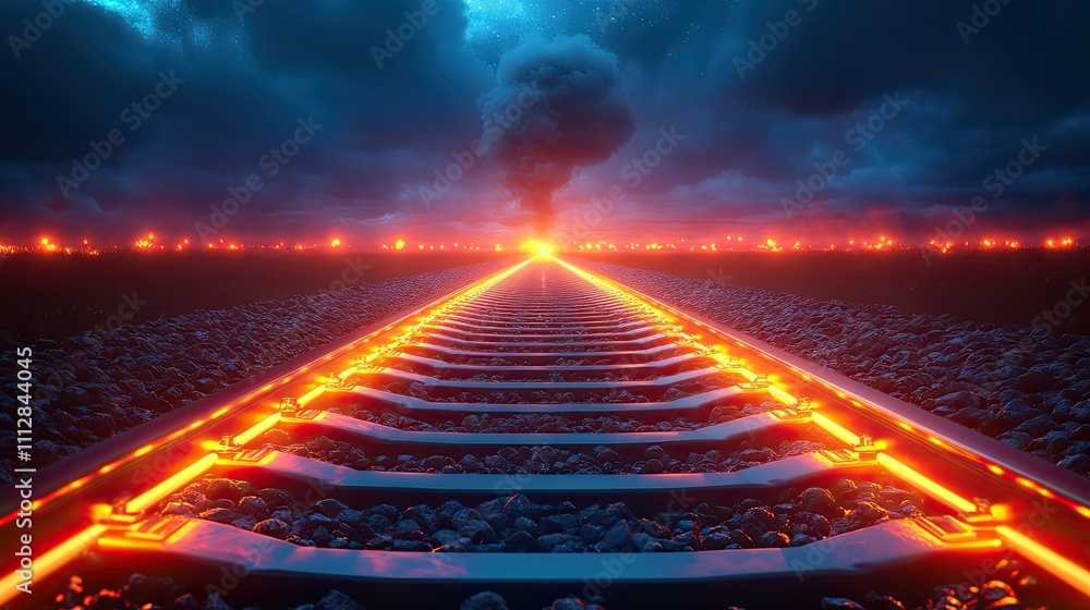 Aufkleber the railway going forward 3d on a black backgroun