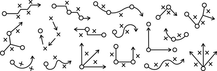 Scheme of strategy, tactics of a football game. Marketing strategy plan, business. Football team training.
Vector illustration