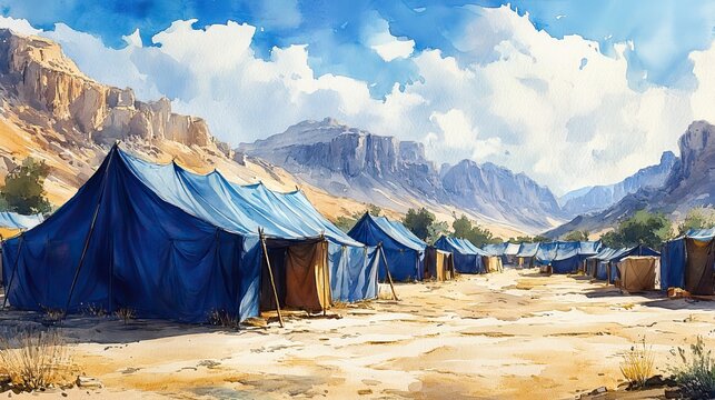 the tabernacle old testament watercolor biblical illustration
