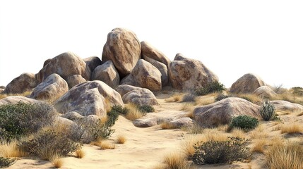 Obraz premium Set of massive boulders in a dry desert landscape, cut out