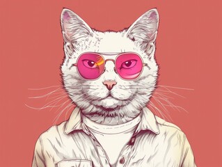Fashion Cat. Portrait of Cool Cat in Urban Background Wearing Sunglasses and Shirt
