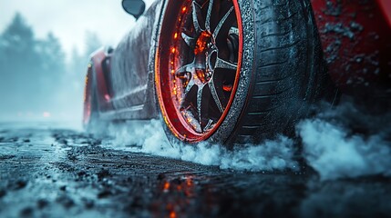 tires and car burnout wheels emit white smoke vehicle wheel burnout with tire spinning smoke tires are burned by drag car wheels before a rac