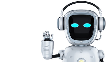 A hand-up greeting from a 3D rendering robot helper transparent background