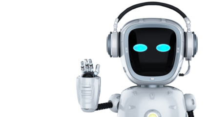 A hand-up greeting from a 3D rendering robot helper transparent background