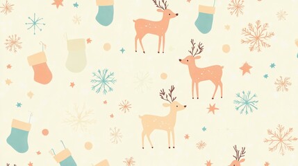 Naklejka premium Christmas-themed seamless pattern featuring tiny reindeer and snowflakes cozy winter atmosphere gigapixel high fidelity