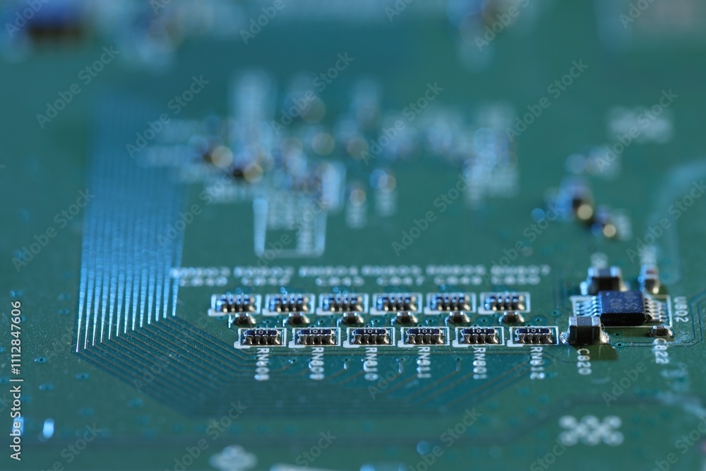 Poster computer circuit board, macro view. electronic engineering