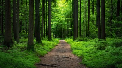 Fototapeta premium Scenic hiking trail through a dense green forest