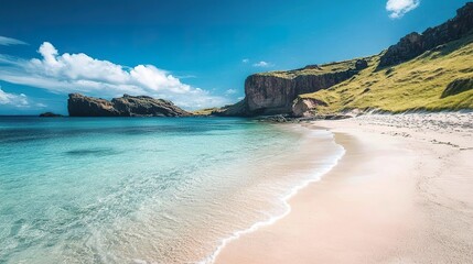 Remote beach with dramatic cliffs and crystal-clear waters