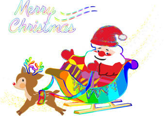 Merry Christmas, with winter postcard and symbols