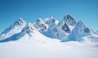 Obraz premium Majestic snow-capped mountains against a clear blue sky. A breathtaking winter landscape.