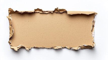 Fototapeta premium ripped piece of brown cardboard with jagged edges, showcasing texture and depth. This captures raw, natural look of torn paper, perfect for creative projects