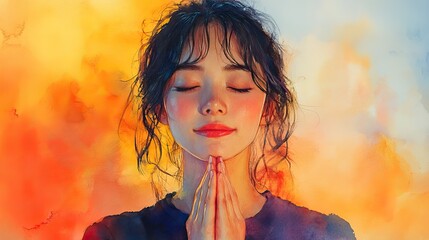 watercolor of a woman praying