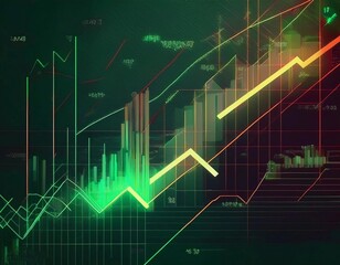 Abstract Financial Chart with Growth in Green and Yellow Lines.