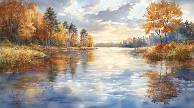 watercolor painting of a river baptism