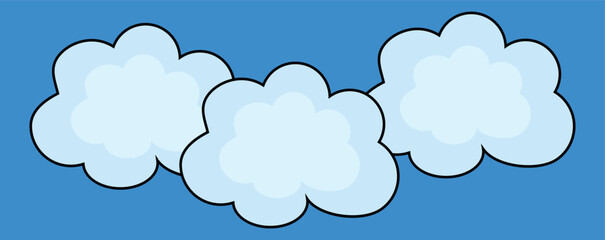 Set of cartoon cloud in a flat design. White cloud collection. Cloud. Abstract white cloudy set isolated on blue background. Vector illustration. Collection of white cloud illustrations. 