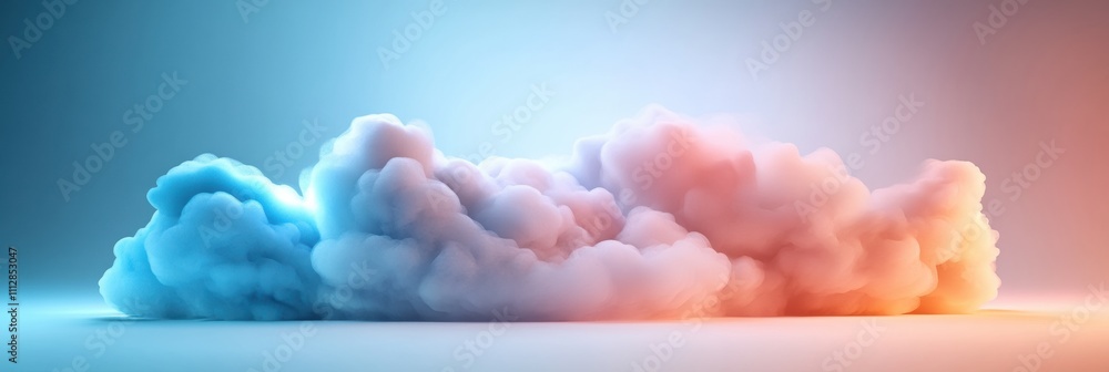 Poster soft and fluffy 3d cloud textures glow gently against a pastel gradient background of blue and pink,