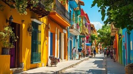 Fototapeta premium Lively city street filled with vibrant colors and cultural diversity