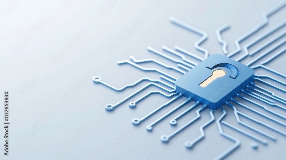 Aufkleber blue circuit board design with keyhole symbolizing cybersecurity and digital protection. abstract te
