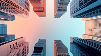 Towering Skyscrapers Reaching into Pink Sky