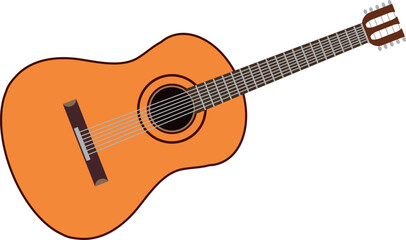 Guitar Acoustic Coloring Pages For Kids. Acoustic Coloring Book Printable. Acoustic Guitar Illustration Vector Design On White. Guitar, acoustic music wooden instrument icon with wood fretboard. 