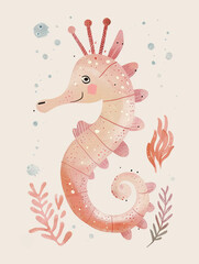 Graphic seahorse in pleasant colors.