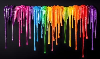 Dripping rainbow colors on black background.