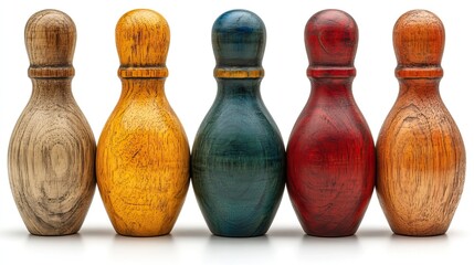 wooden pins colorful bowling pins isolated on a white backgroun