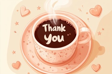 A beautifully illustrated coffee cup filled with warmth and appreciation, highlighting the sentiment of gratitude on Thank You Day surrounded by delightful hearts