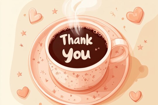 A beautifully illustrated coffee cup filled with warmth and appreciation, highlighting the sentiment of gratitude on Thank You Day surrounded by delightful hearts