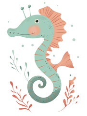 Fototapeta premium Graphic seahorse in pleasant colors.