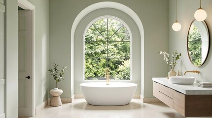Elegant bathroom with sage green walls and white marble accents (Interior Design)