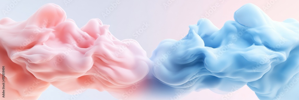 Poster soft fluffy cloud textures with glowing edges blend harmoniously against a pastel gradient backgroun
