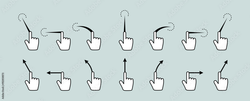 Aufkleber swipe with your hand. cursor icon in the shape of a hand. mouse click.pointer arrow set. vector illu