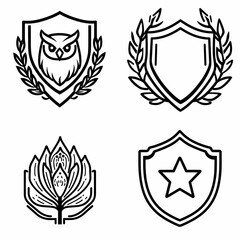 Owl heraldic shield set technology black and white illustration 