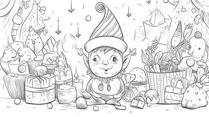 Fototapeta premium A Merry Christmas Elf Surrounded by Gifts and Festive Cheer