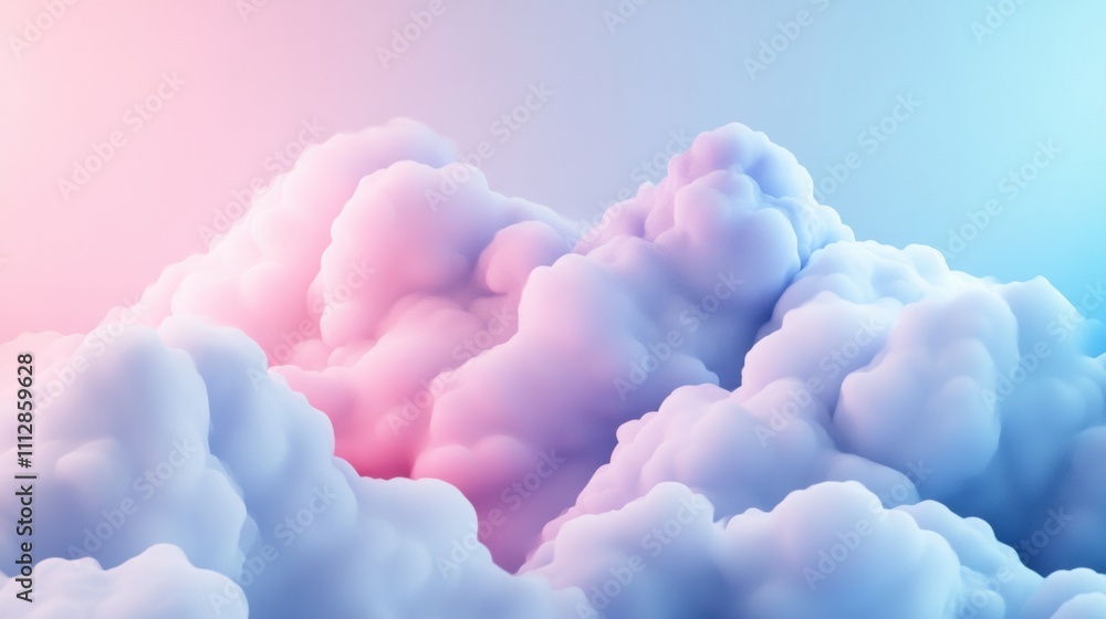 Poster soft, abstract 3d cloud textures with luminous edges against a serene blue and pink gradient create 