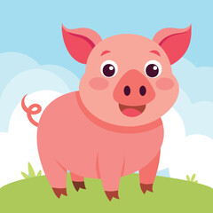 Cute and funny pig. Baby swine standing. Vector illustration piggy character design with flat color. Can be used for design of t-shirts, posters and Baby Shower party and characters.