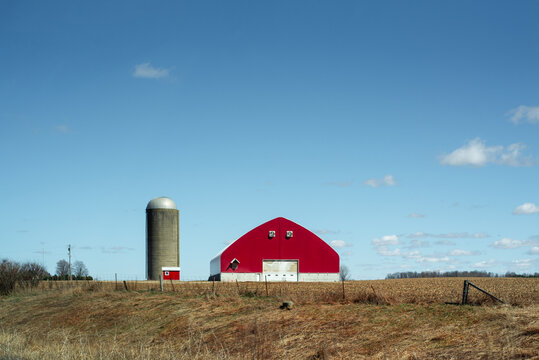 Typical red barn in countryside Ontario, Canada
