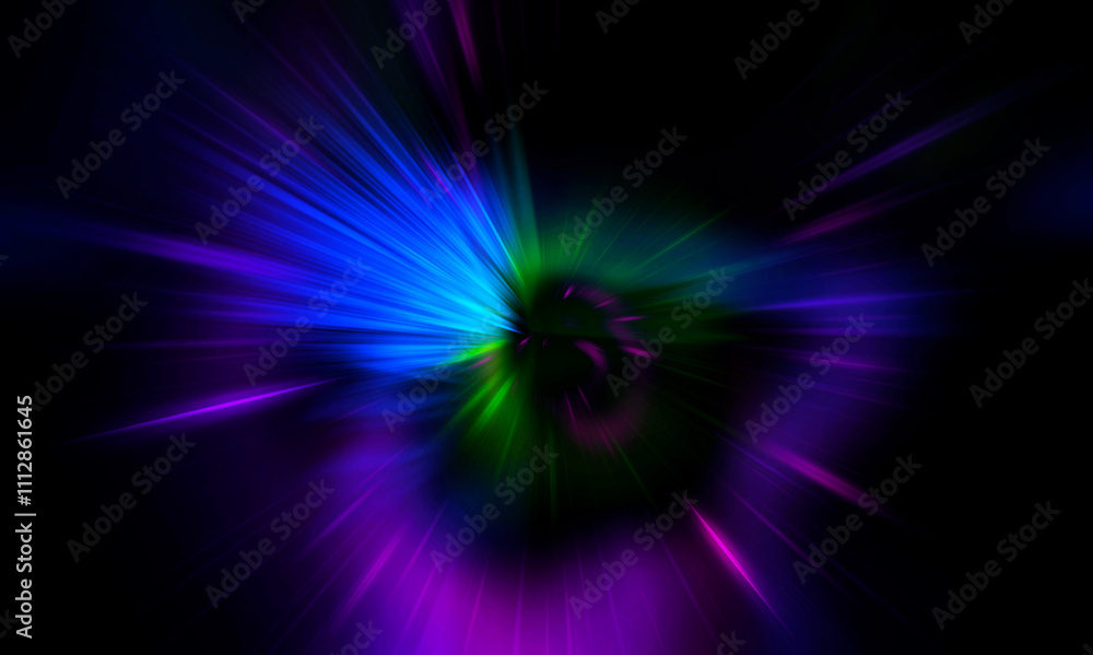 Poster Dark abstract background with neon lines and shapes.