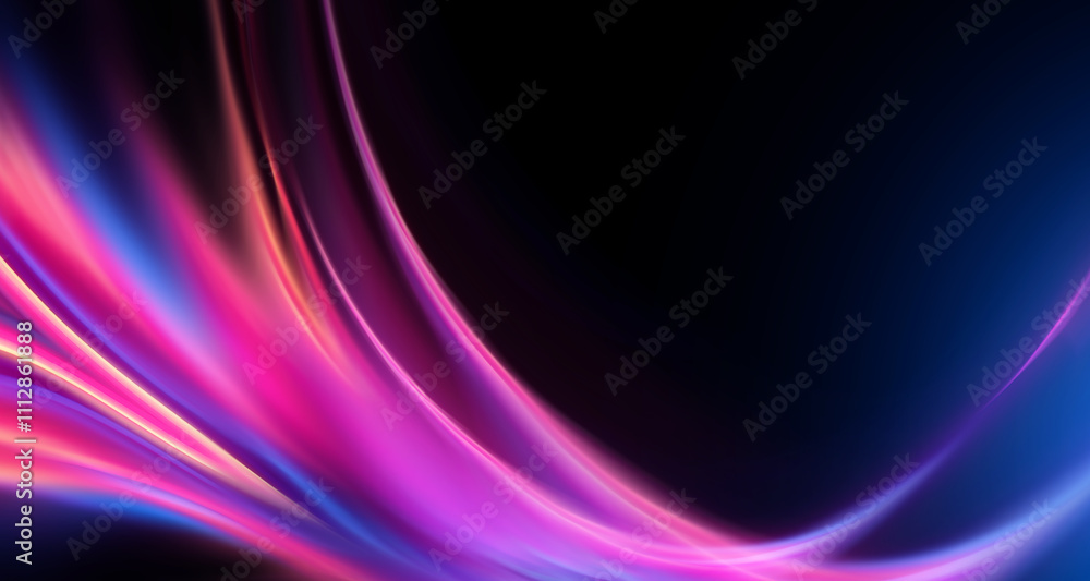 Fototapete Dark abstract background with neon lines and shapes.