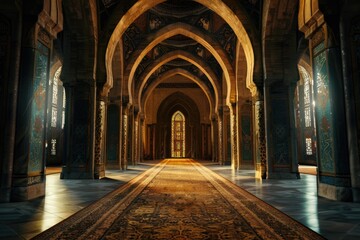 Obraz premium Islamic mosque interior with Ramadan greeting card.