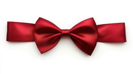 Elegant crimson satin ribbon bow on white background.