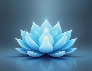 vector of a blue lotus or water lily with religious symbols that is glowing on a gray background