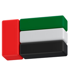 UAE flag in icon format in 3d render realistic, color blocs 3d